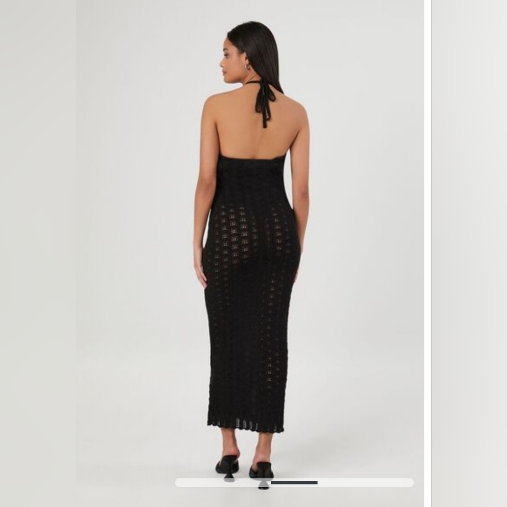 Forever 21 Black Knit Crochet Body Con Midi Dress NWT Medium - Picture 3 of 7